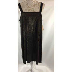 Rachel Roy Cocktail Dress XL Blooms‎ & Stripes Y2K Shiny Metallic Sparkling Gold